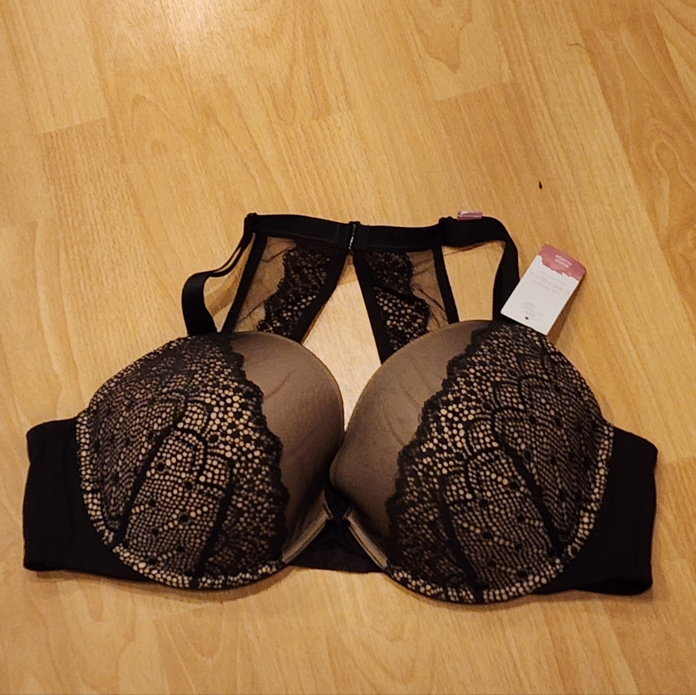 NWT Cacique Lane Bryant Racerback Lace Black Boost Plunge Underwire Bra Size 46D